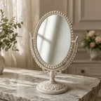 Vintage-Style Oval Vanity Mirror with Ornate Base