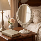 Vintage-Style Oval Vanity Mirror with Ornate Base
