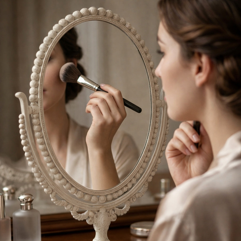Vintage-Style Oval Vanity Mirror with Ornate Base