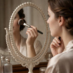 Vintage-Style Oval Vanity Mirror with Ornate Base