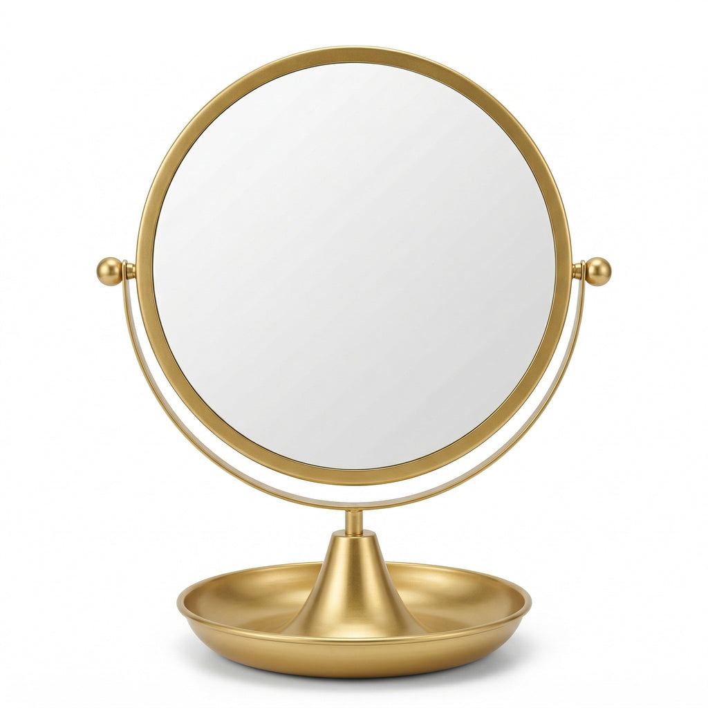 Elegant Gold Finish Vanity Mirror with Tray Base