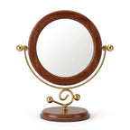 Elegant Wooden Framed Vanity Mirror with Brass Stand