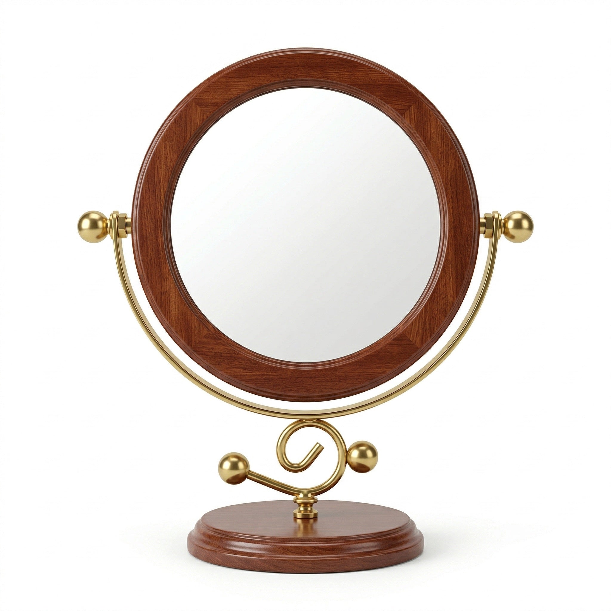 Elegant Wooden Framed Vanity Mirror with Brass Stand
