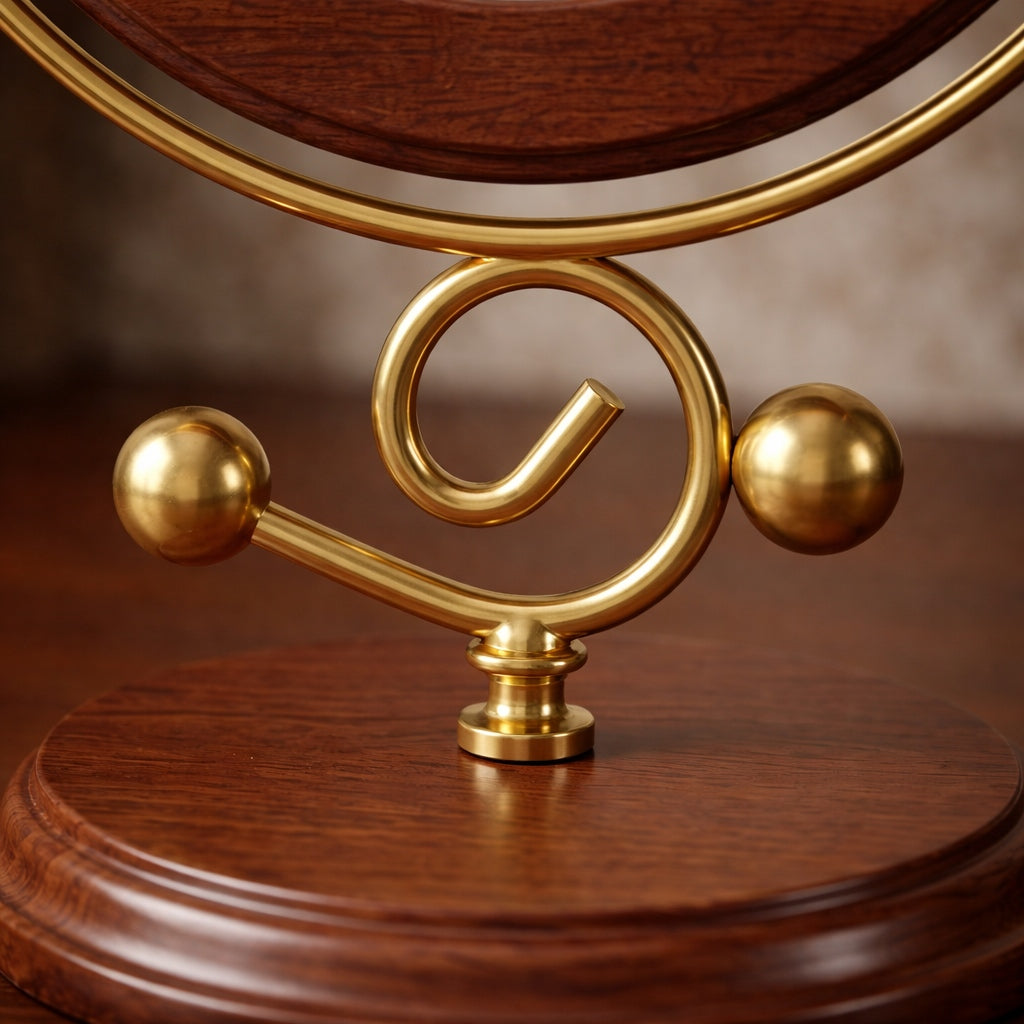 Elegant Wooden Framed Vanity Mirror with Brass Stand