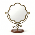 Elegant Clamshell-Shaped Vanity Mirror with Wooden Base