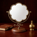 Elegant Clamshell-Shaped Vanity Mirror with Wooden Base