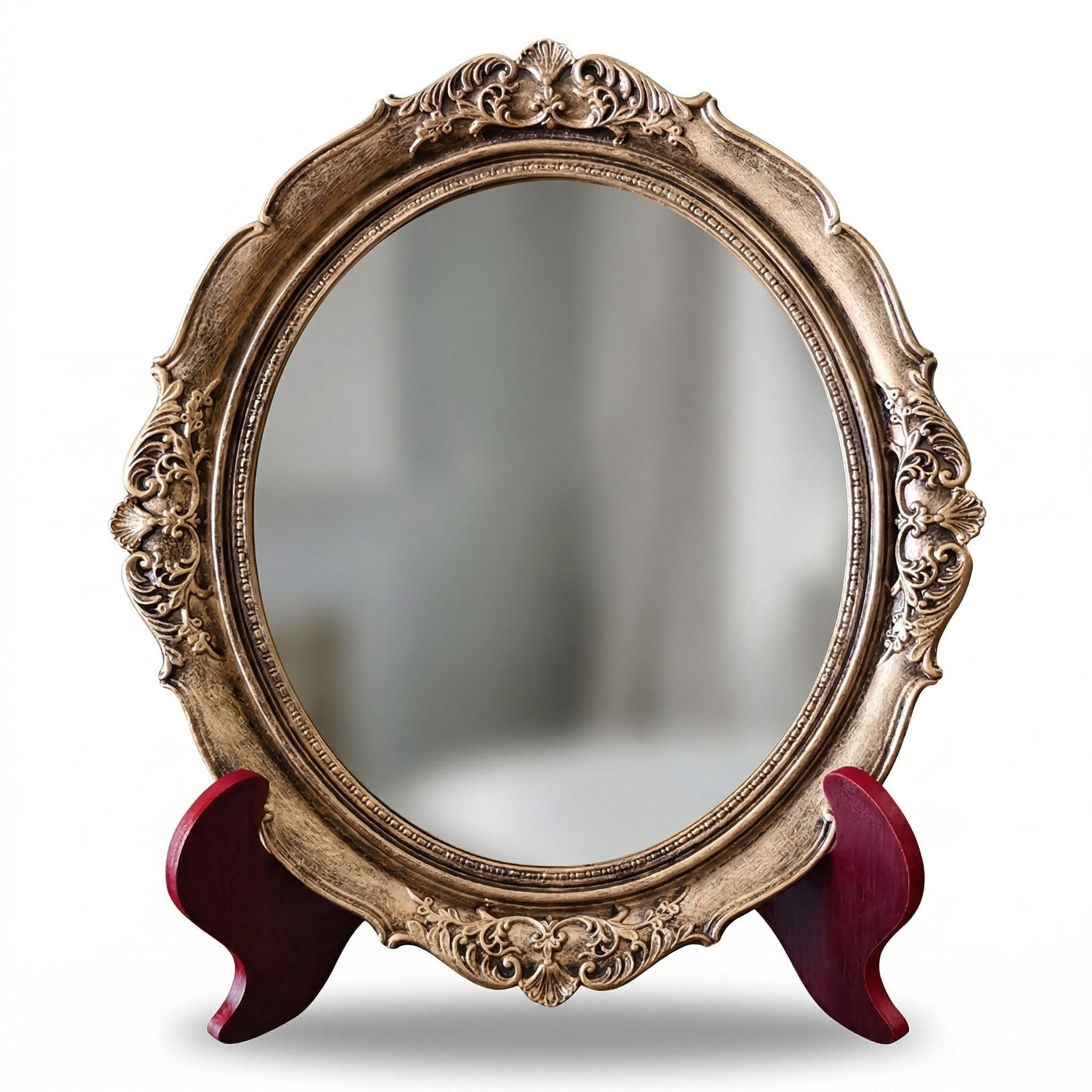 Vintage Oval Mirror with Decorative Stand