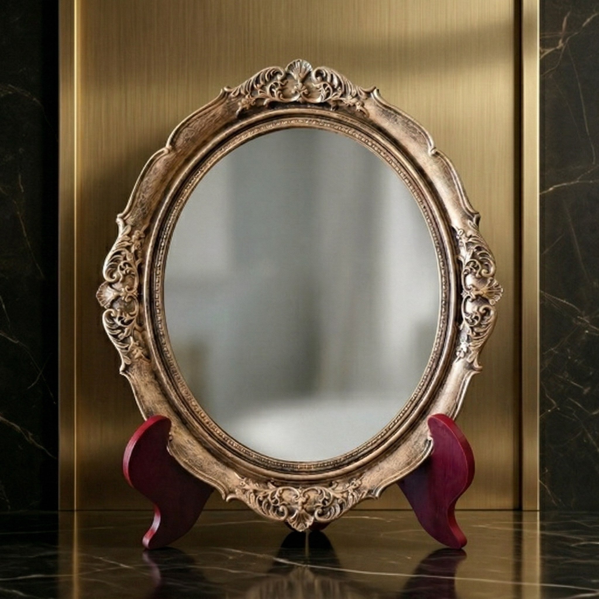 Vintage Oval Mirror with Decorative Stand
