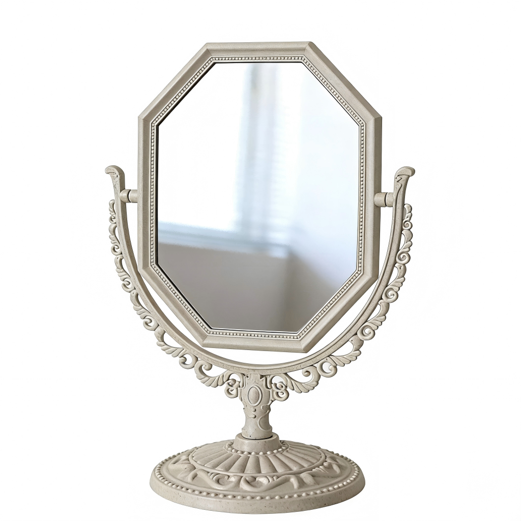 Vintage-Style Octagonal Vanity Mirror with Ornate Base