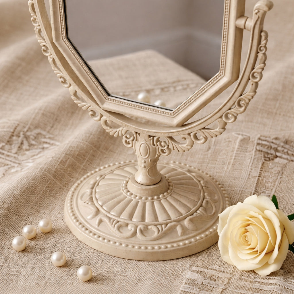 Vintage-Style Octagonal Vanity Mirror with Ornate Base