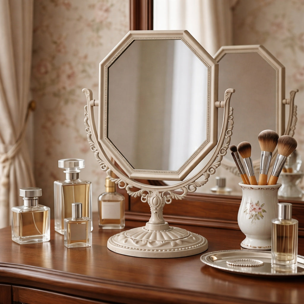 Vintage-Style Octagonal Vanity Mirror with Ornate Base