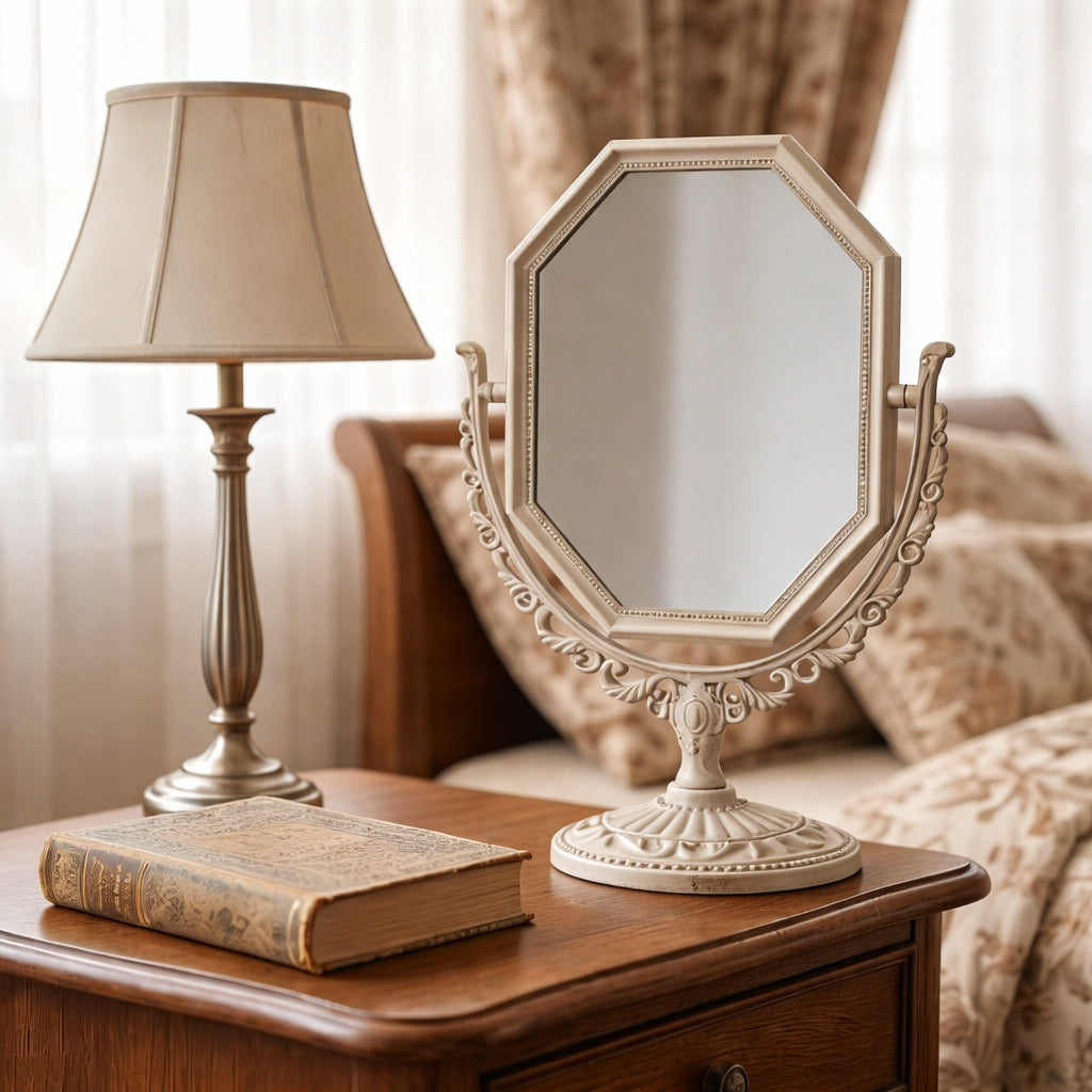 Vintage-Style Octagonal Vanity Mirror with Ornate Base