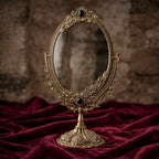 Antique-Style Oval Vanity Mirror with Floral Embellished Brass Frame