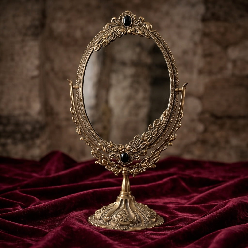 Antique-Style Oval Vanity Mirror with Floral Embellished Brass Frame