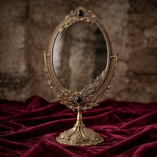 Antique-Style Oval Vanity Mirror with Floral Embellished Brass Frame