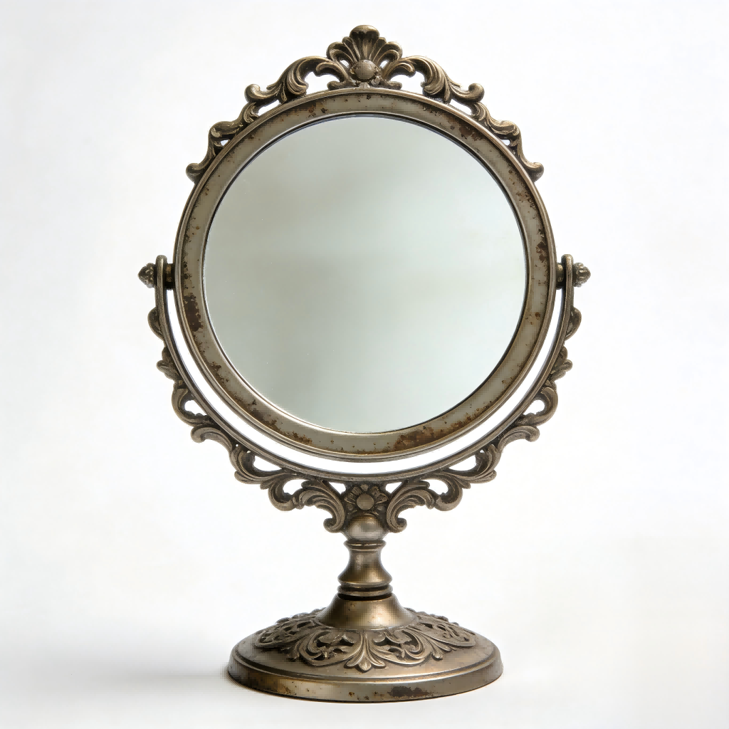 Antique-Style Oval Vanity Mirror with Ornate Brass Base