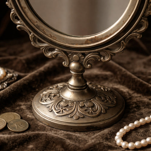 Antique-Style Oval Vanity Mirror with Ornate Brass Base