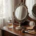 Antique-Style Oval Vanity Mirror with Ornate Brass Base