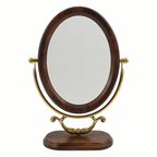 Antique-Style Oval Vanity Mirror with Wooden Base and Brass Accents