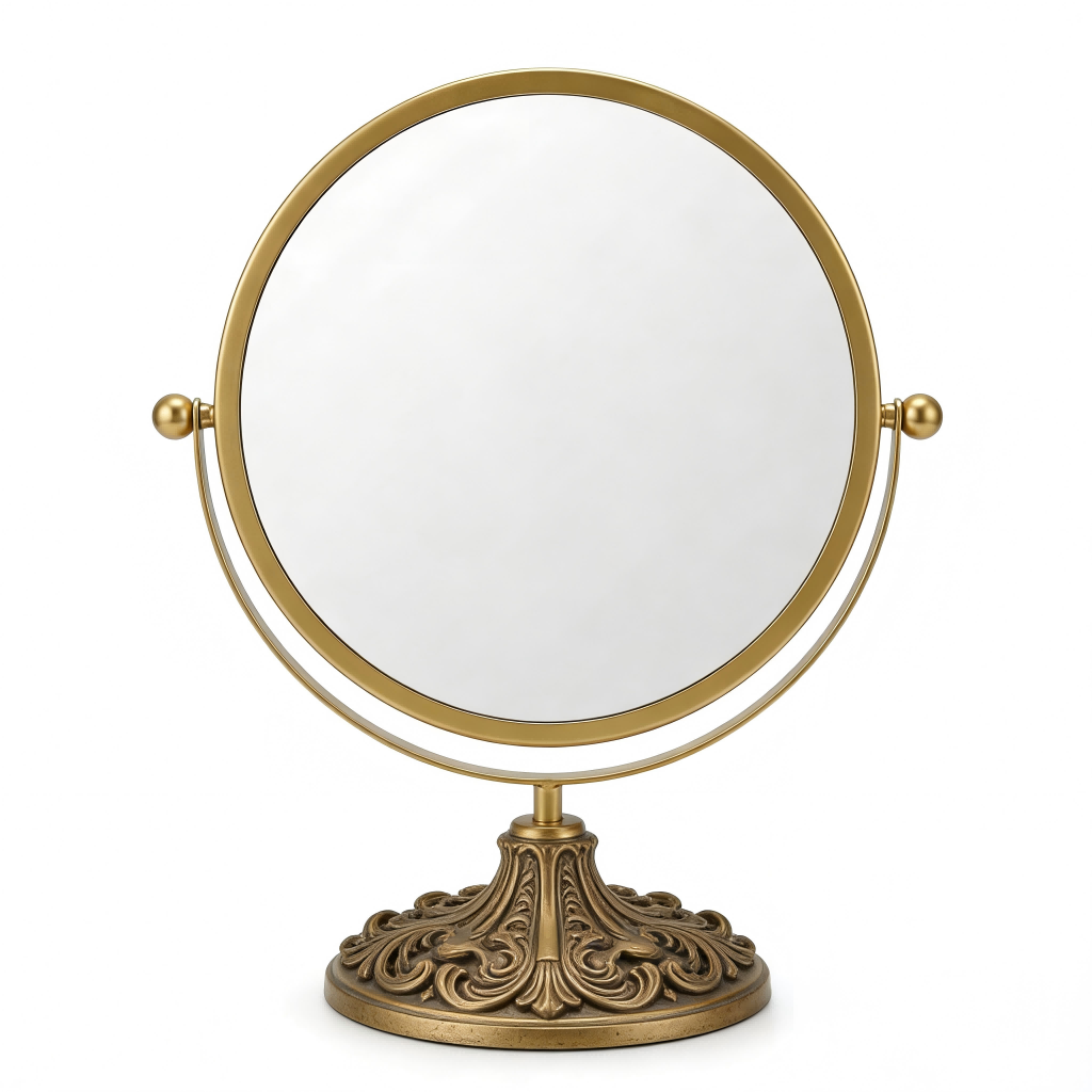 Ornate Round Vanity Mirror with Elegant Gold Finish