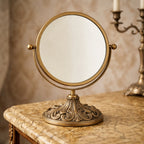 Ornate Round Vanity Mirror with Elegant Gold Finish