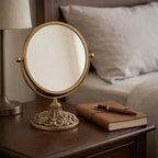 Ornate Round Vanity Mirror with Elegant Gold Finish
