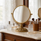 Ornate Round Vanity Mirror with Elegant Gold Finish