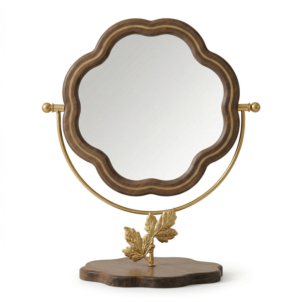 Vintage Floral Base Mirror with Wooden Finish