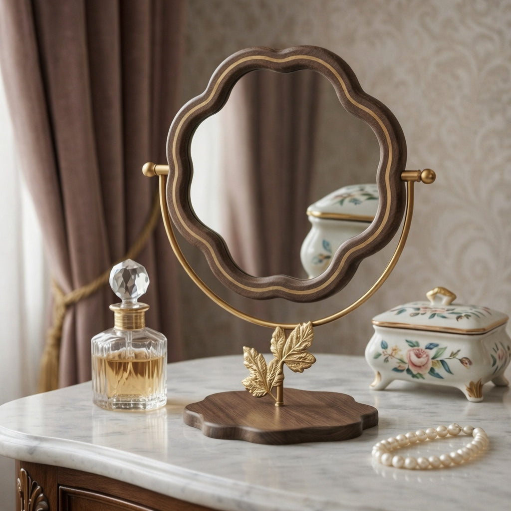 Vintage Floral Base Mirror with Wooden Finish