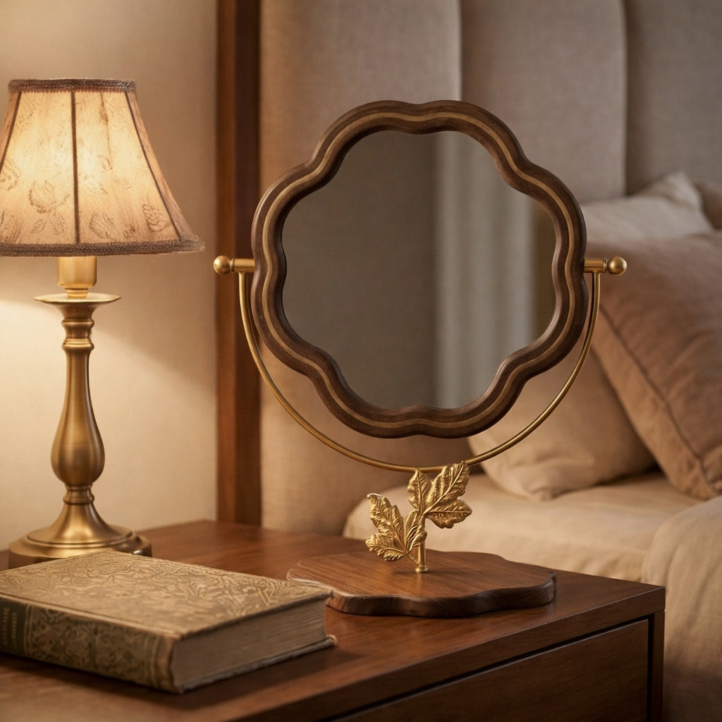 Vintage Floral Base Mirror with Wooden Finish